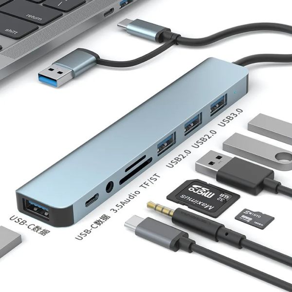 Hubs USB C Hub Tipo C Estação de docking Adapter com USB 3.0 TF SD Reader 3,5 mm para MacBook Pro Air Multifunction Hub 5in1 7in 1 8 em 1