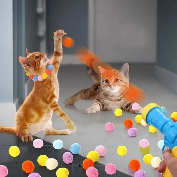 Toys Cat Toys Interactive Plush Ball Shooting Gun Launch Training Kätzchen Mini Pompoms Games Cat Toy Pet Toys Haustierzubehör