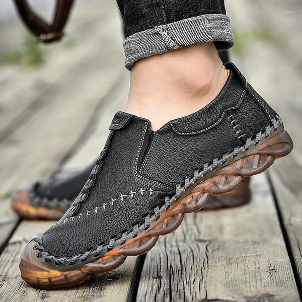 Sapatos casuais tênis homens costura de costura de cor sólida vintage PU couro confortável confortável