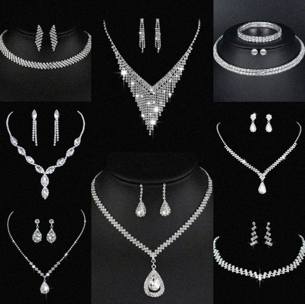 Valioso laboratório Jóias de diamante conjunto de joias de prata esterlina Brincos de casamento para mulheres Jóias de noivado P3DE#
