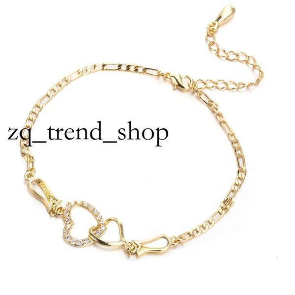 Frauen Sommerschmuck 18k gelb Gold plattiert CZ Doppelte Herzen Kettenkettenarmband für Mädchen Frauen für Hochzeitsfeier 79