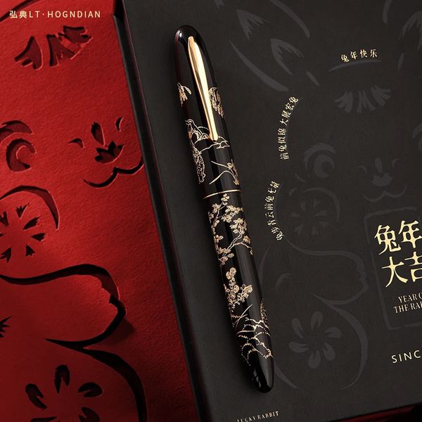 Lt Hongdian N23 Fountain Pen Ren Rabbit Year Limited Мужчины женщины высококлассные студенческие кабинета Подписание ручки золото для подарочной резьбы 240409