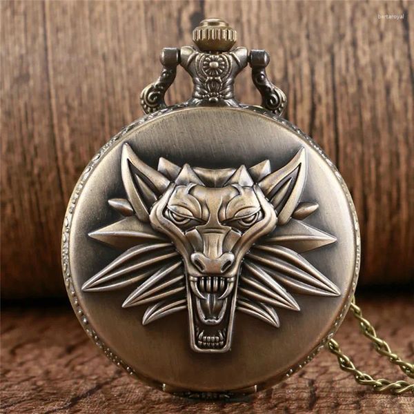 Pocket Uhren Silber/Bronze Gravaved 3D Lion Tier Design Herren Retro Quarz Analog Uhr Halskette Pullover Kette Reloj de Bolsilllo