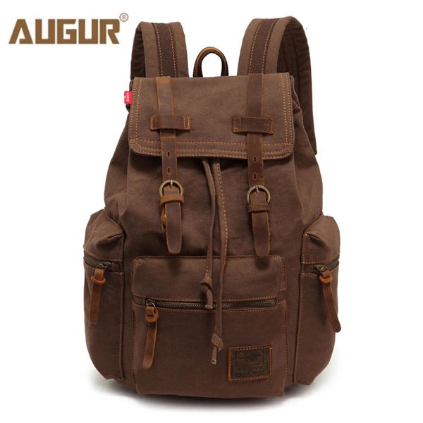 Augur Fashion Mens Backpack Vintage Canvas Backpack School Bag Sacos de Viagem Mens de Grande Capacidade Laptop Retro Bag 240420