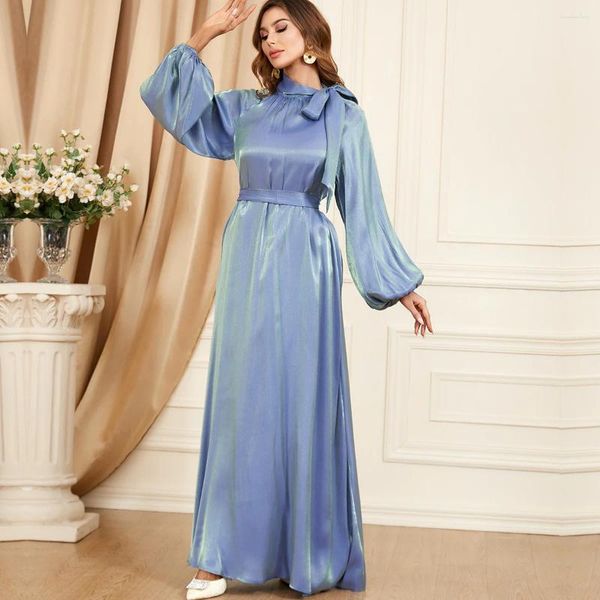 Sıradan elbiseler wepbel robe kaftan dantel düz renk uzun kollu Arap Müslüman Elbise Kadın Moda İslami Giyim Abaya Maxi Party