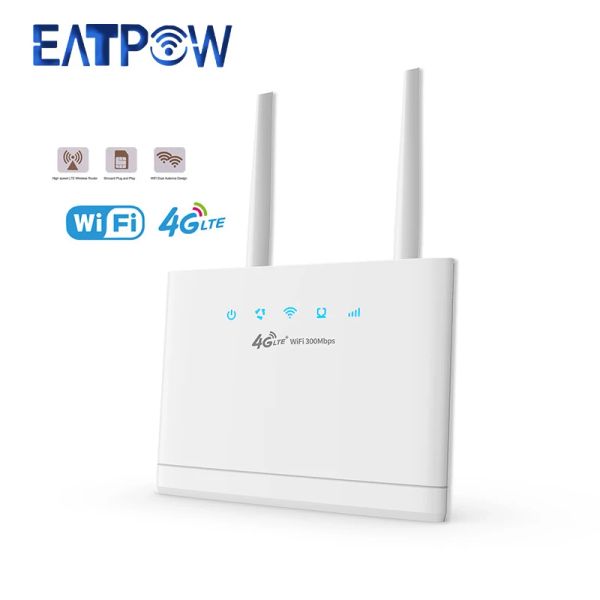 Маршрутизаторы Eatpow 4G Router Wi -Fi Sim Card 300 Мбит / с LTE Беспроводной маршрутизатор Wi -Fi Home Hotspot Support 4G до LAN Port 16 пользователи Wi -Fi