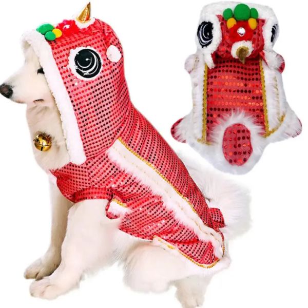 Jackets Haustanz Tanz Löwen Kostüm mit Pailletten Chinesische Neujahrsfeiertag Kostüm Katzenhundkleidung Hoodies Mantel für kleine Hunde Festival Kleid