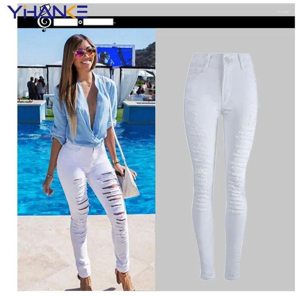 Frauen Jeans Skinny Women Denim Hosenlöcher zerstört Bleistift Casualhose Schwarz zerrissen