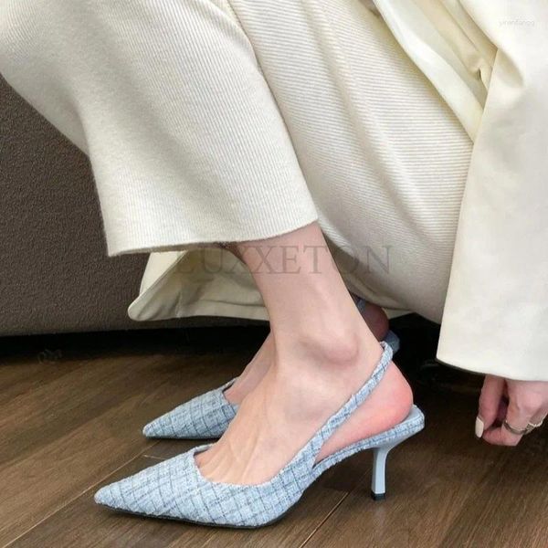 Sandali da donna alto tallone 2024 cinghie slipperose in moda estiva sexy tacchi sottili appuntiti eleganti scarpe eleganti