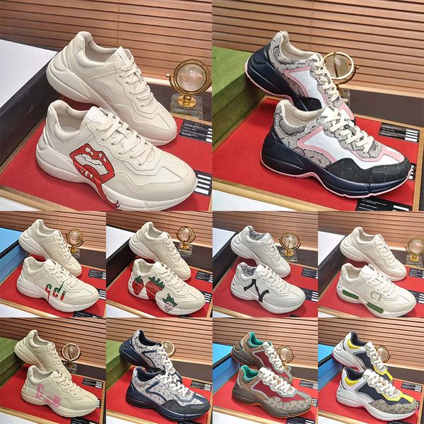 Gucci Rhyton Dress Shoes Distressed Ivory Guccic Genuine Leather Red Blue Pink Black Beige Ebony Platform Cloud【code ：L】Sneakers Chunky Trainers