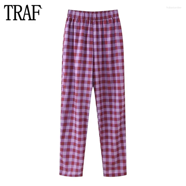 Frauenhose plaid hohe Taille für Frauen Druck plissierte Frau Hosen Sommer gerade Bein Streetwear Bleistift