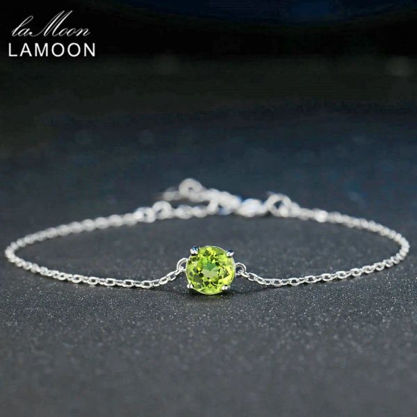 Stränge Lamoon 7mm natürlicher runder Peridot 925 Sterling Silber Schmuckkette Charmband S925 LMHI039