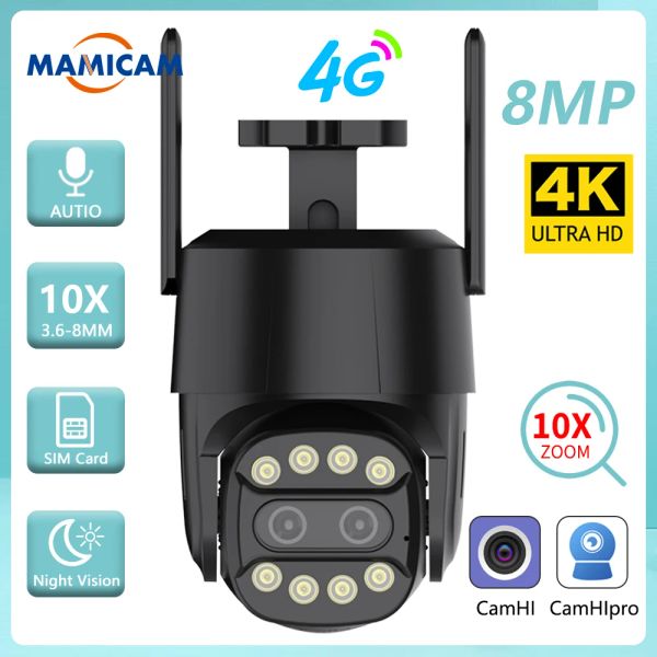 Câmeras 4K 8MP WiFi/4G SIM Câmera IP Câmera externa 4MP HD PTZ CCTV Câmera de vigilância de vídeo Dual Lens de 3,6 mm8mm de rastreamento automático Camhipro