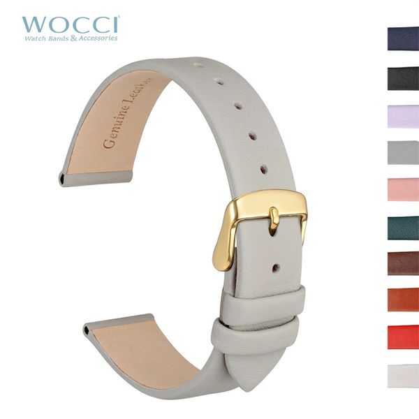 Wocci elegante banda de relógio genuíno de couro 8mm 10mm 12mm 14mm 16mm 18mm 20mm 22mm tiras de reposição para mulheres pulseira de mulheres 240408