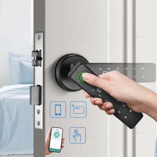 Controle a trava de porta digital de impressão digital Lock eletrônico Smart com chaves APP APP CONTROLE REMOTO Senha CARTO IC Desbloqueie a trava única Deadbolt