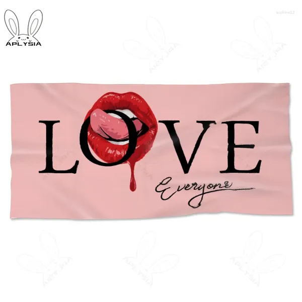 Toalha Retro Art Rosa Red Mouth Beach Slogan de amor de tamanho grande com toalhas de banho de design de língua labial para presentes de festa