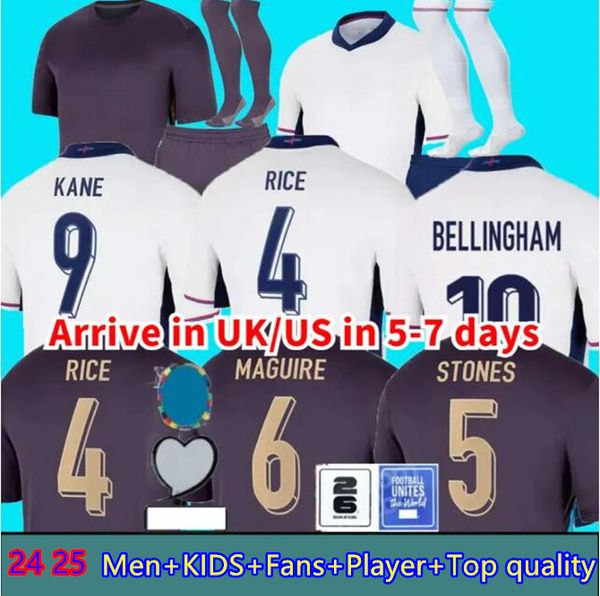 2024 Inglaterra Bellingham Soccer Jerseys 150 anos 24 25 Equipe nacional Toone Football camisa branca Kane Bright Kane Sterling Rashford Sancho Menino Menino Kit