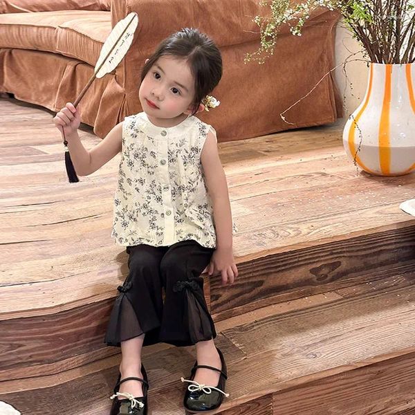 Kleidungssets Mädchen Blumenhemd 2024 Sommer Kinder tragen Mädchen Baby Design süßes sanftes zweiteiles Set weiße Bluse Kleidung