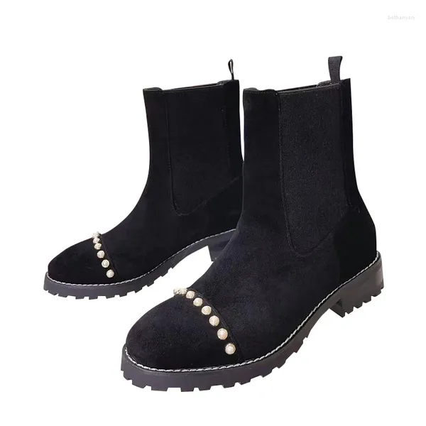 Boots Women's 2024 Moda Deri ve Kaşmir Örgü İngiliz Elmas Ayak bileği Boot Single