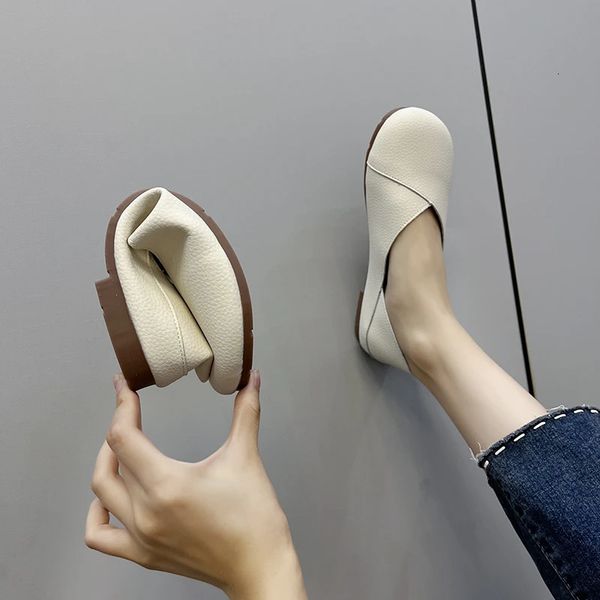 Echtes Leder Frühling Herbst handgefertigte Flats Ballerina Schuhe Frauen Slebringe bequeme weiche Leder Frauen Flats Schuhe 240419