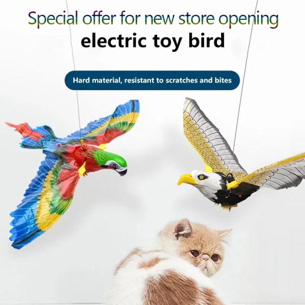 Игрушки моделирование птиц интерактивные игрушки для кошек Электрические висячие висячие летающие птица для кошки играет игра с кошачьим палочкой Открытие