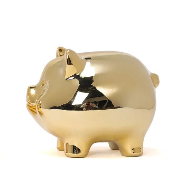 Caixas 2020 Decoração de cerâmica Piggy Bank Promocional Golden Pig Shape Moeding Bank Criança de aniversário Caixa de armazenamento de dinheiro de aniversário