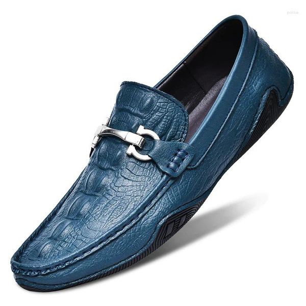 Casual Schuhe Slipper echter Lederschlupf auf Männern Luxus Männer Moccasins Mocassin Homme Mocasines Hombre Blue Black Grey