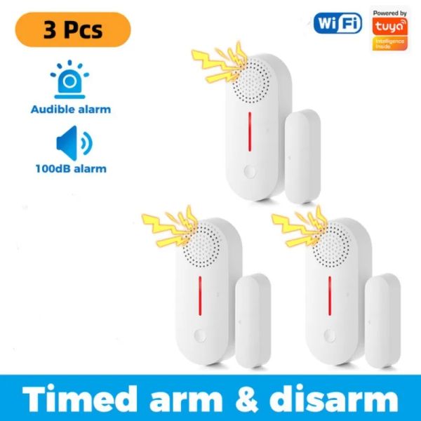 Controle Wi -Fi Porta e janela Abertura Detector 3 PCs Smart Life App Porta de alarme de ladrão Aberto do detector fechado Antitheft Home Protection