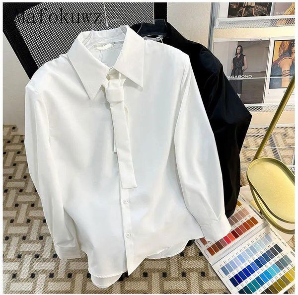 Camisas casuais masculinas Primavera amarrar o outono sólido moda de manga longa solta camisa bonita e bonita masculino masculino roupas masculinas