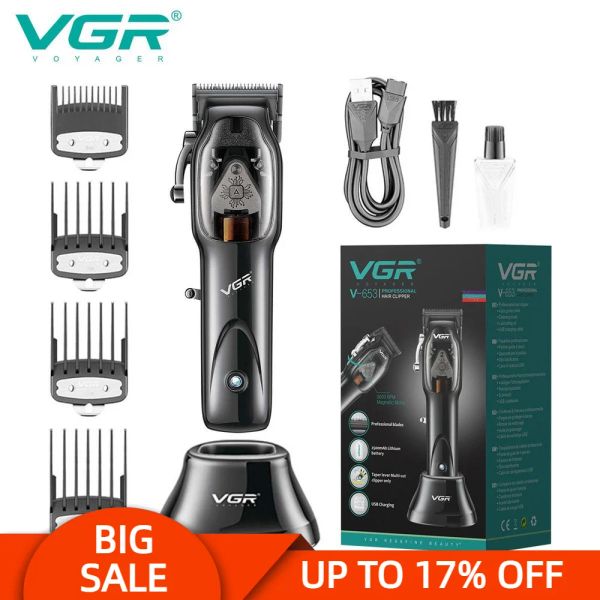 Clippers VGR V653 Máquina com fio profissional de cortador de cabelo, aparador elétrico recarregável USB para homens cortes de cabelo barbeiro ajustáveis ​​VGR 653