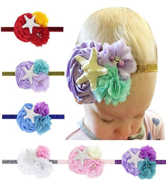 Banche per la testa del baby designer Girls Starfish Hairbands Princess Flower Elasticità Bande per bambini Accessori per capelli per bambini Accessori in chiffon 7266062