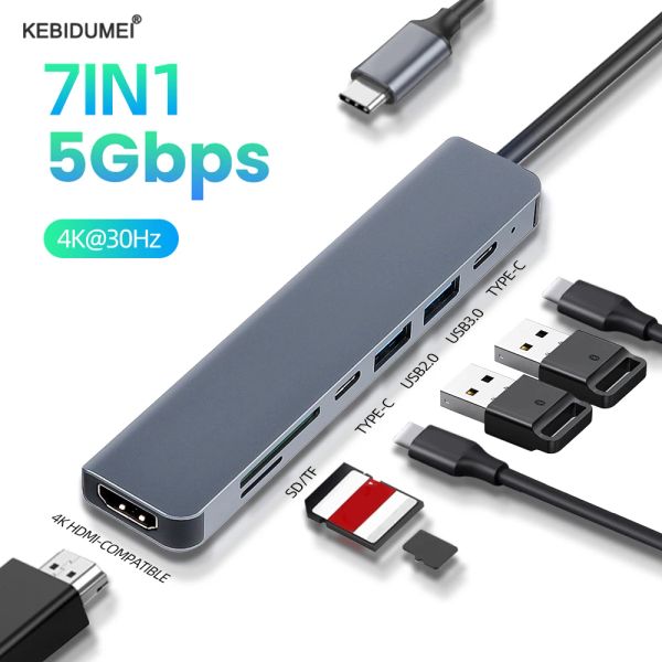 Ratos USB C Hub 4K 30Hz Tipo C para HDMicompatible PD 100W Adaptador para Livro Air Pro Samsung USB 3.0 Hub Converter Multi Splitter