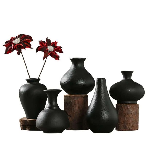 Keramik schwarz kreative moderne Vase Tabletop Vasen Thydroponische Behälter Blume Pot Home Decree Crafts Hochzeitsdekoration