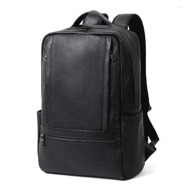 Backpack Real Leather Men Big Europeu e American Fashion Business Bag Head Primeira camada Lapto de lazer de couro