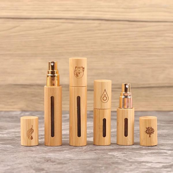 Garrafas de armazenamento de bambu perfume spray garrafa de qualidade pressione Tipo de sub-atomizador Mini viagens de recarga vazia