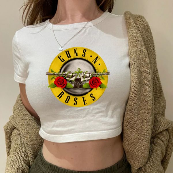 T-Shirts 2000'ler Yaz Moda Mahsul Top Silahlar N Roses Harajuku Grafik T Shirts y2k Top Goth Vintage Girls Bebek Tee Street Giyim Kıyafetleri