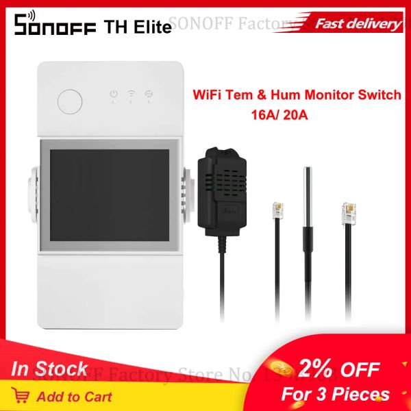 Контроль Sonoff Th Elite 16a 20a Wi -Fi Switch Smart Tempret Demporting и влажность мониторинг с ЖК -дисплеем работает Witch Sonoff DS18B20 THS01