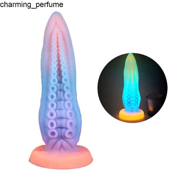 Enorme vibrador realista iluminar o polvo tentáculo silicone plug analdo anal com copo de sucção para ponto g vaginal e sexo anal