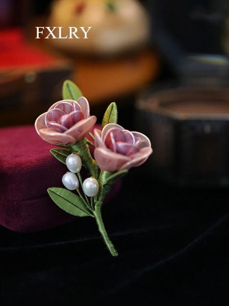 Broches fxlry design original design artesanal corsage embrulhado broche de flores de rosas para mulheres acessórios de casaco de decoração de pino