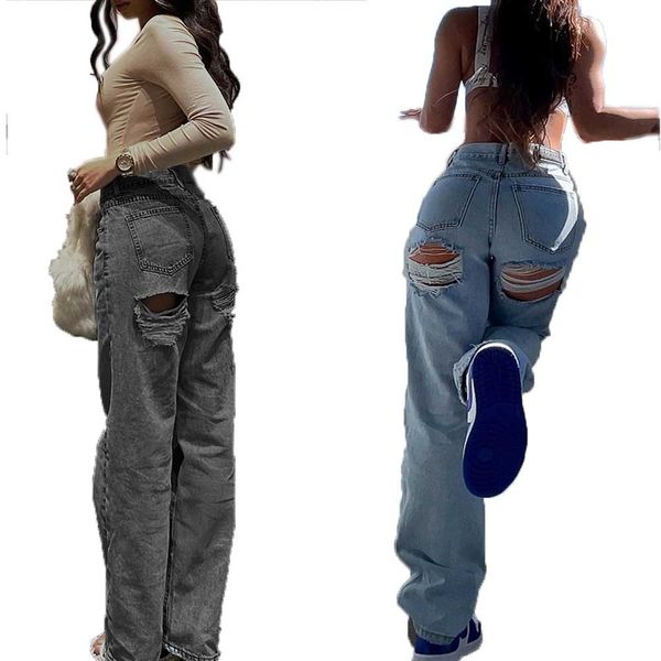 Дизайнерские женские джинсы с высокой талией расстроенные разрушенные прямые джинсовые штаны Slim Fit Luxury Hole Raked Biker Bins Love Tanks Casual Mens Women Street Bunders S-xl