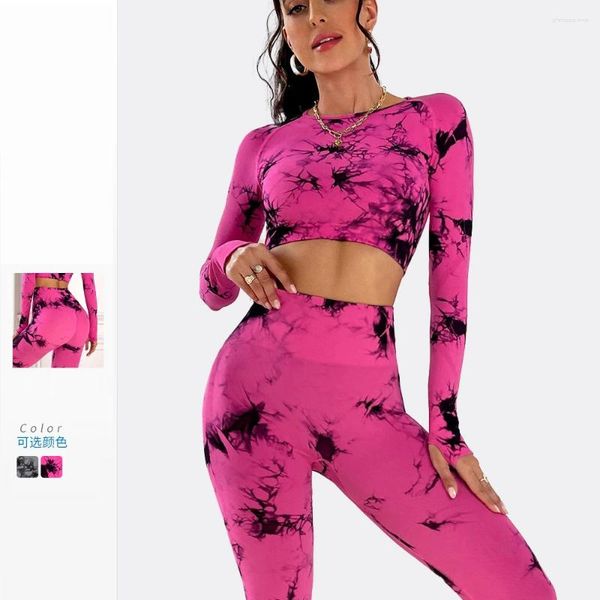 Aktive Sets Die gefärbte Frau Sport Yoga Fashion 2pcs Set hohe taillierte Frauen -Trainingsanzug -Fitnesskleidung Ropa Deportiva Mujer