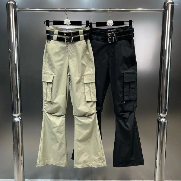 Kadınlar Kot yaz 2024 Çift Kemer Yan Cep Dekorasyonu İnce Tatlı Bir Serin Kargo Günlük Pantolon Trendi Yapar