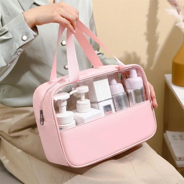 Bolsas de cosméticos Bolsa de maquiagem transparente Banho de grande capacidade Bath à prova d'água Paco de armazenamento de batom de couro portátil portátil