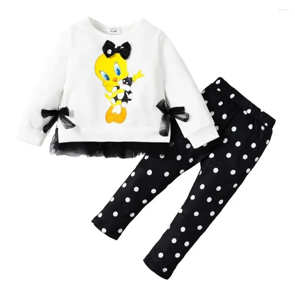 Kleidungssets 2PCS Kids Girl Kleidung Set lange Ärmel Süße Cartoon Top Wave Point Hosen Mode-Herbst-Outfit-Anzug für Kinder 1-6 Jahre