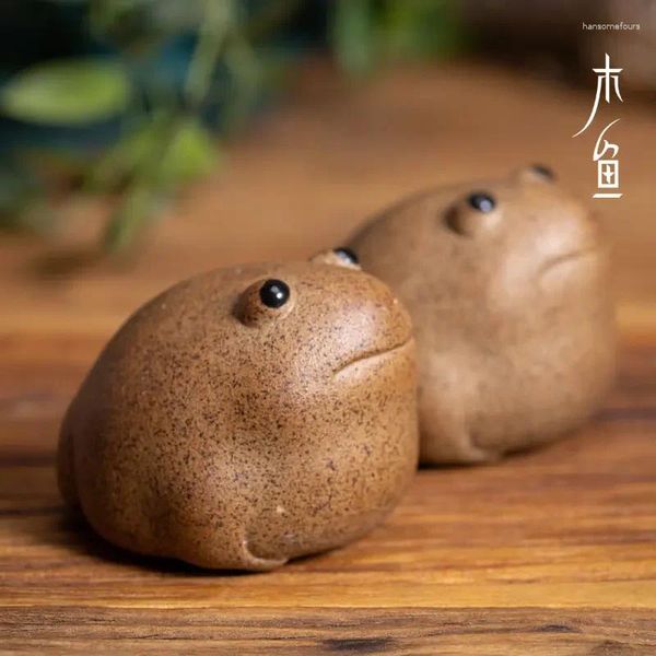 Animais de chá de chá de cerâmica grossa Big Eyes Lucky Frog Pet Zen Gongfu Conjunto Jin Chan Handmade Animal chinês Cute Modern Home Decor