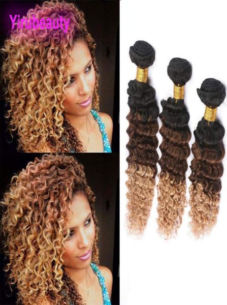 Ombre de cabelo humano virgem brasileiro 1B427 Wave Deep 3 Bundles Extensões de cabelo Double Wefts Deep Curly três tons 1b 4 275628925