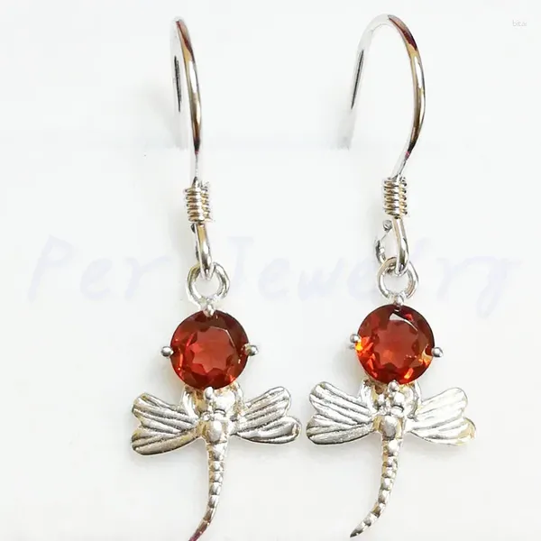 Dangle Küpeler Doğal Gerçek Garnet veya Safir Yapanma Tarzı Damla Küpe 925 STERLING Gümüş 0.3Ct 2 PCS TEŞ