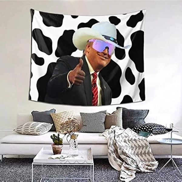 Arazzi Trump Merch Cow Stampa Cappello da cowboy Poster Tapestry Poscetto divertimento Boutique Art Wall Decorazioni per la casa