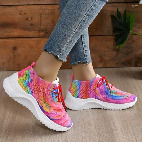 Scarpe casual da donna 2024 pizzo up vulcanizzare il colore da donna abbinata a mesh sneaker