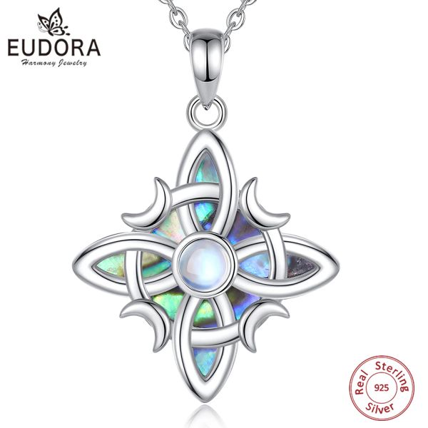 Anhänger Eudora 925 Sterling Silber Hexe Keltische Knoten Halskette für Männer Frauen natürliche Abalone Hexerei Amulett Anhänger Wicca Schmuck Geschenk